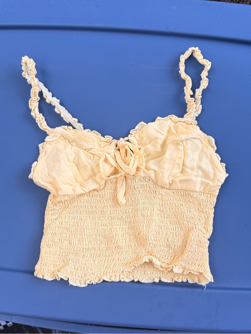 Forever 21 Pale Yellow Smocked Tie-Front Cami
